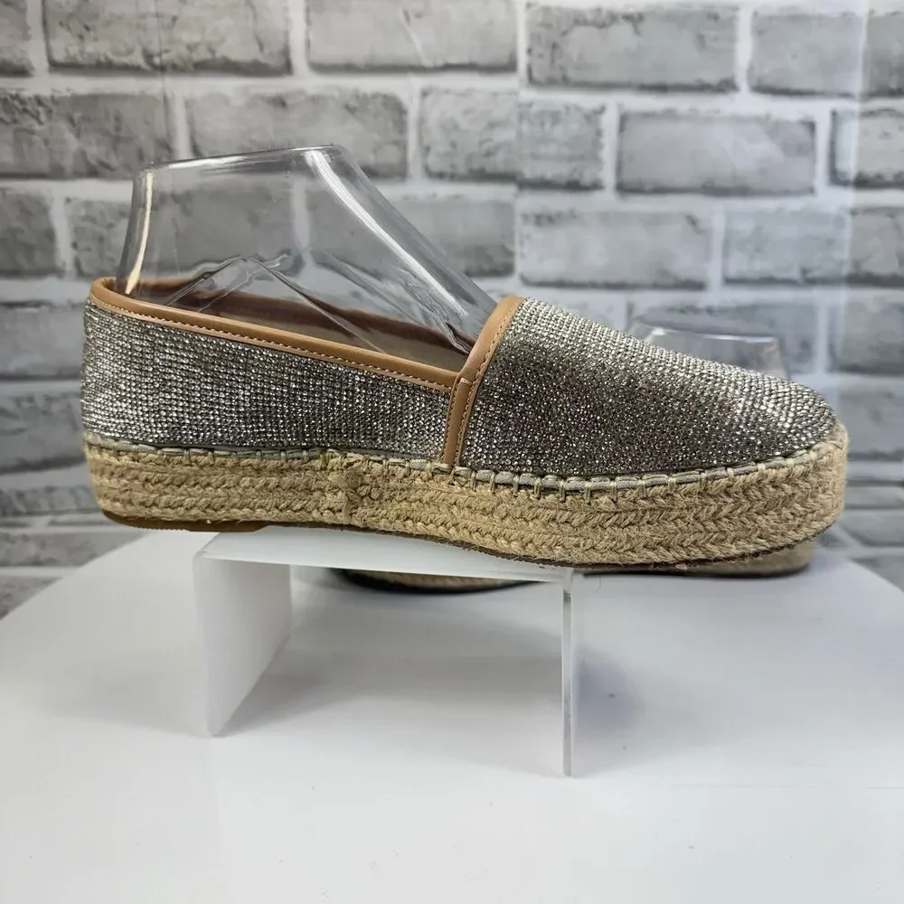 Gianni Bini Bruxie Women's Size 9 Silver Rhinestone Slip On Platform Espadrilles